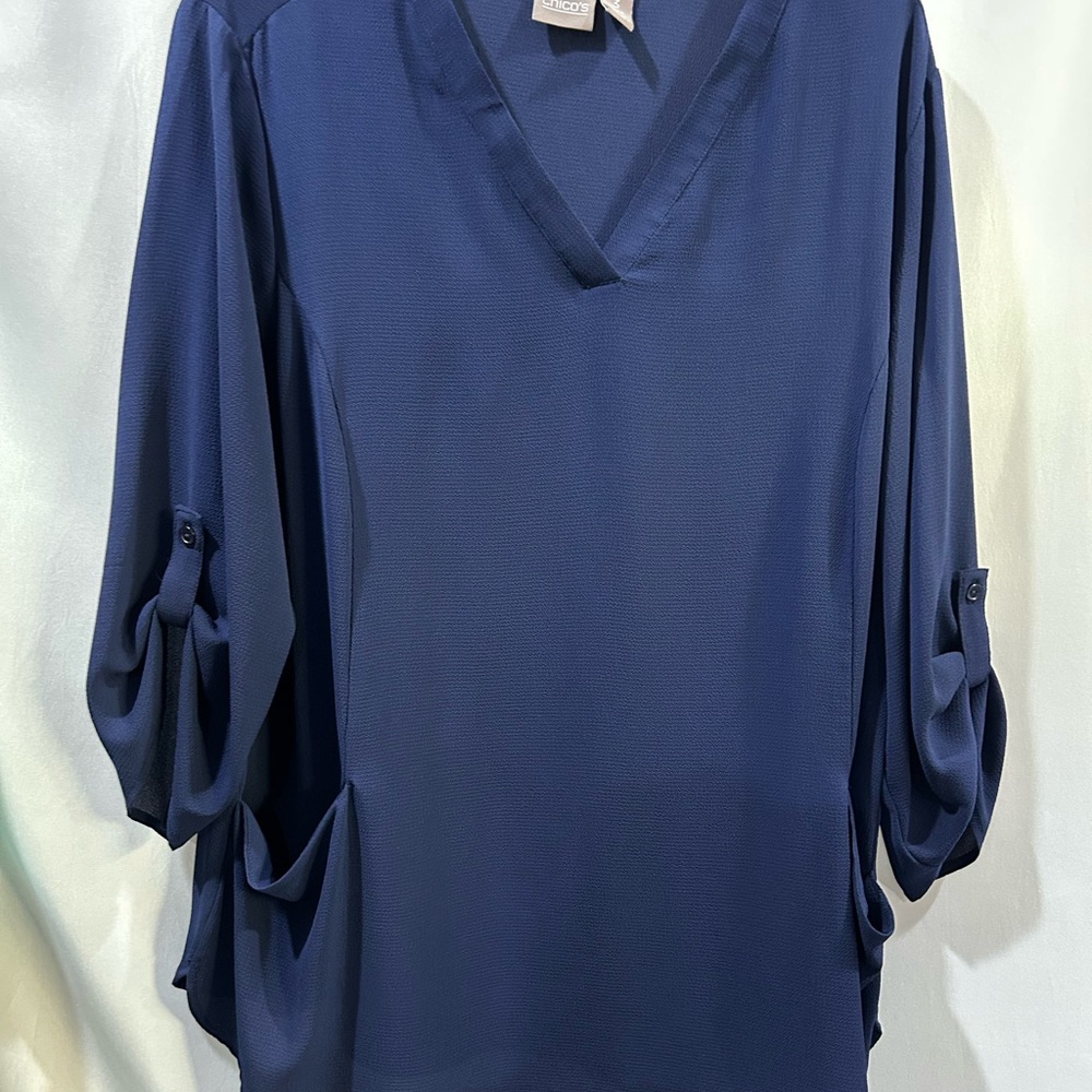 3 (16-18) Chico's Deep Blue V-Neck Blouse